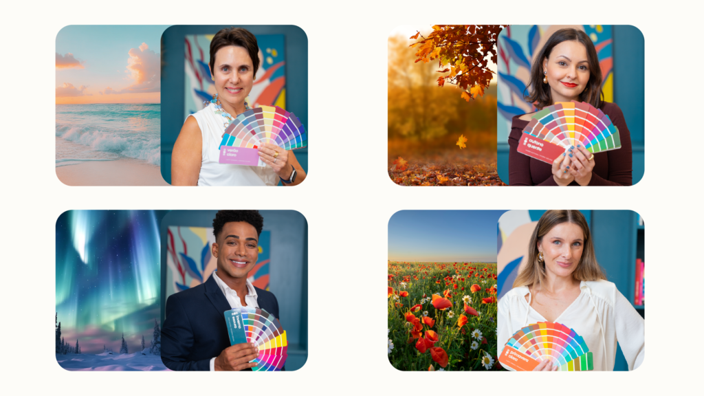 diferentes belezas com cartelas de cores