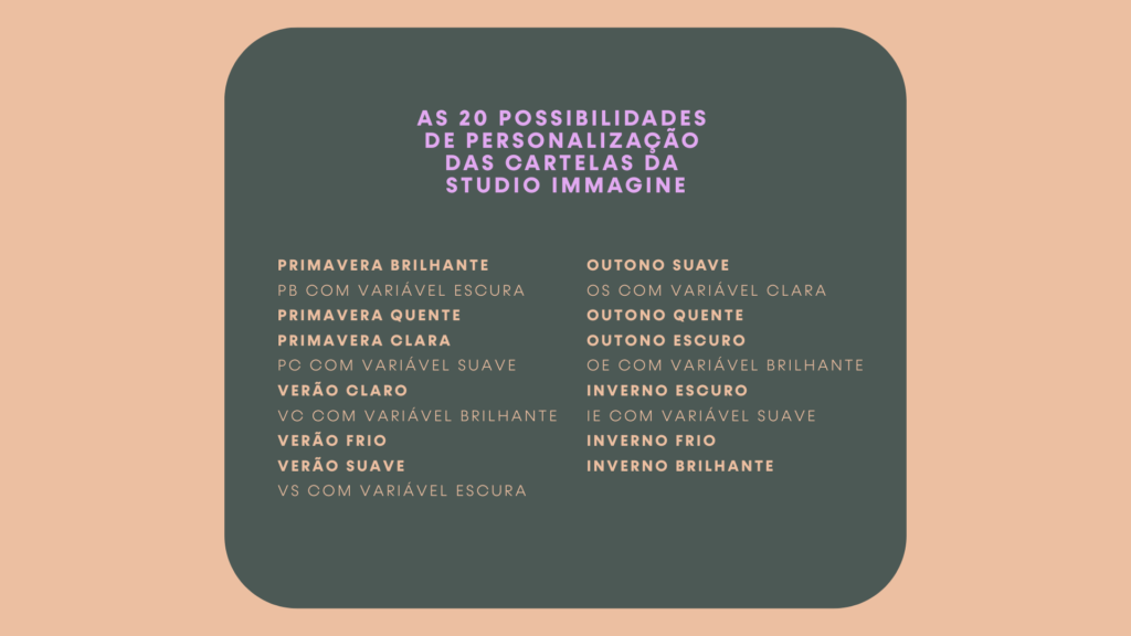 método studio immagine de coloração pessoal: 12 cartelas, 20 possibilidades
